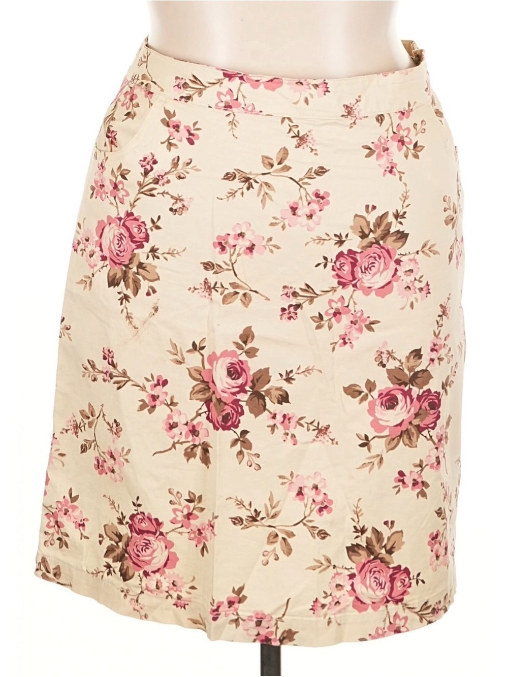 Cherokee Vintage 90s Cream A-Line Mini Pencil Skirt with Pink Rose Print